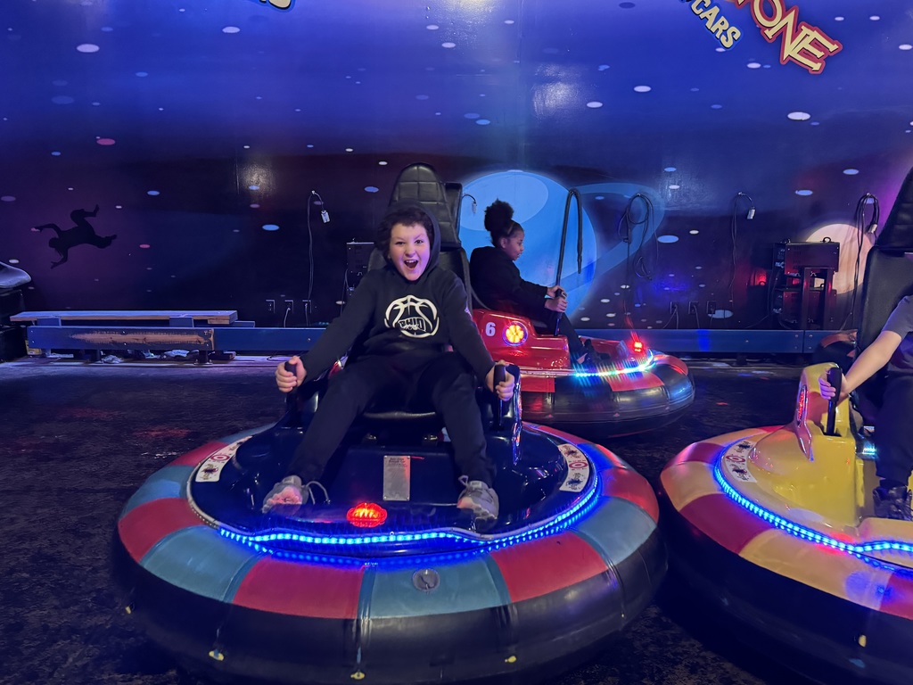 A student in a bumper car