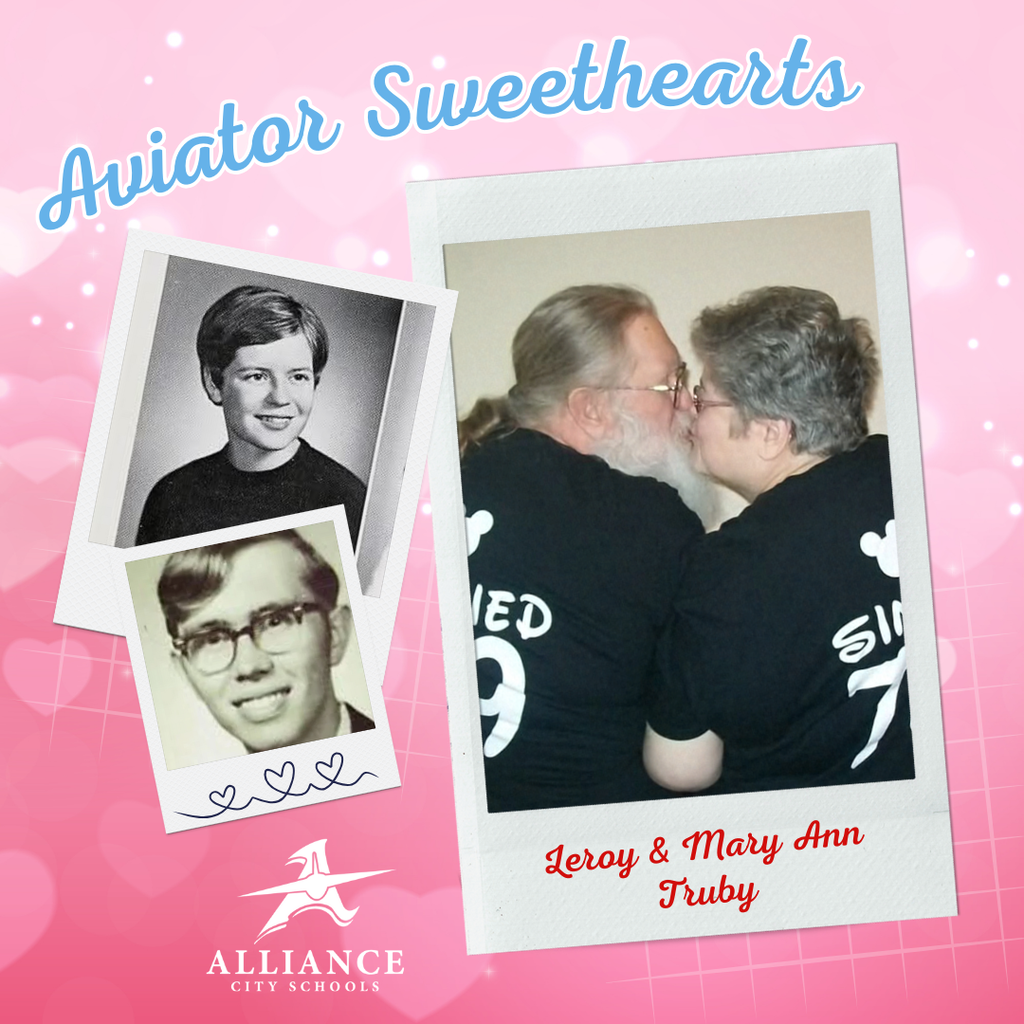 a social media graphic with a picture of the couple from high school and another more recent one