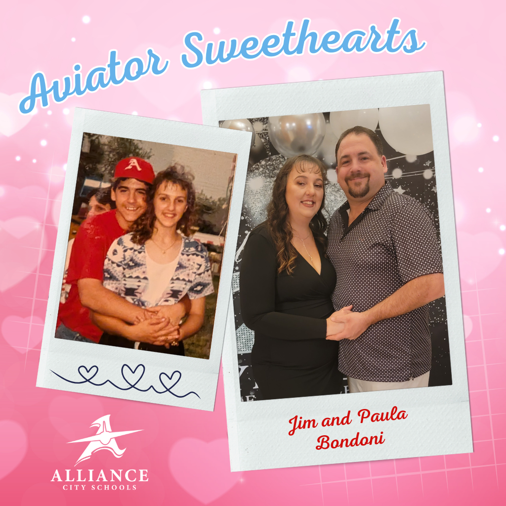 a social media graphic with a picture of the couple from high school and another more recent one