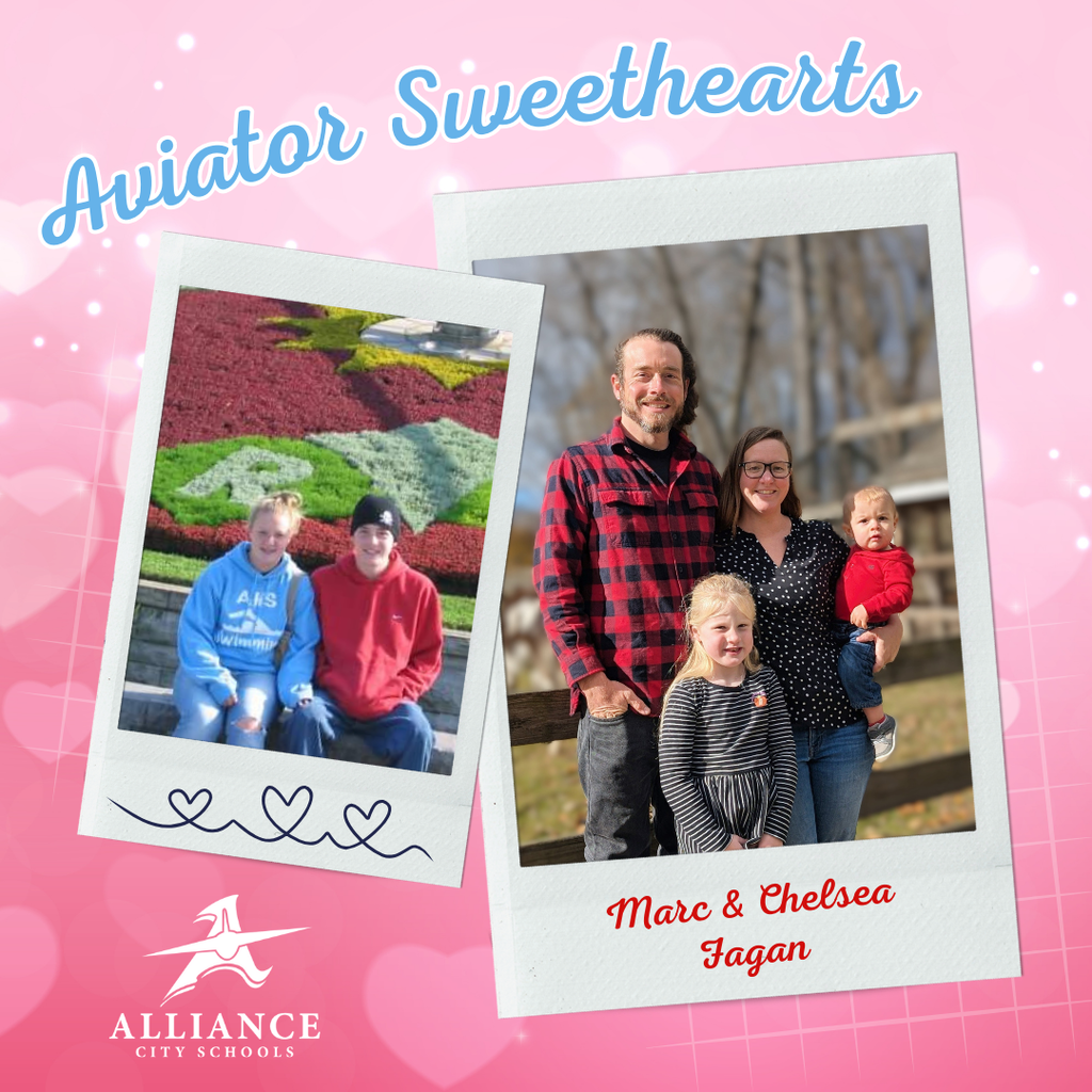 social media graphic with a picture of the couple from high school and a current one