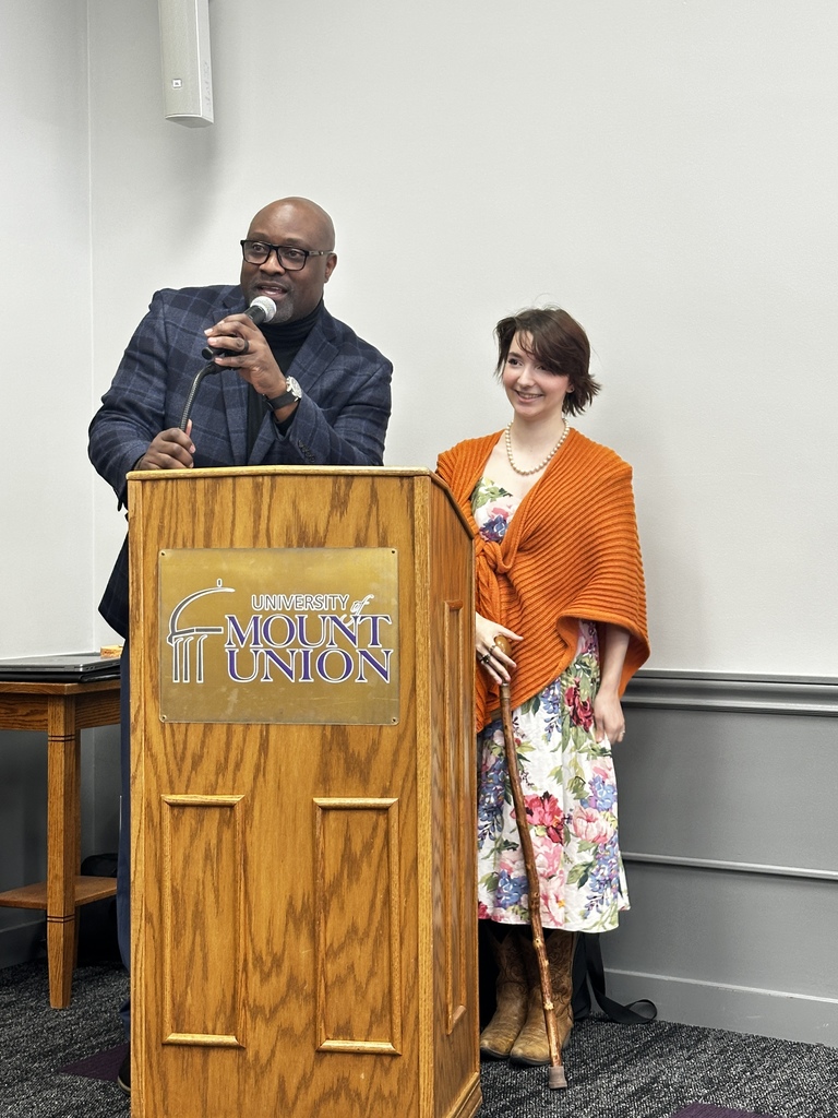 Audrey Howell being introduced by Mark Black at the Mount Union luncheon