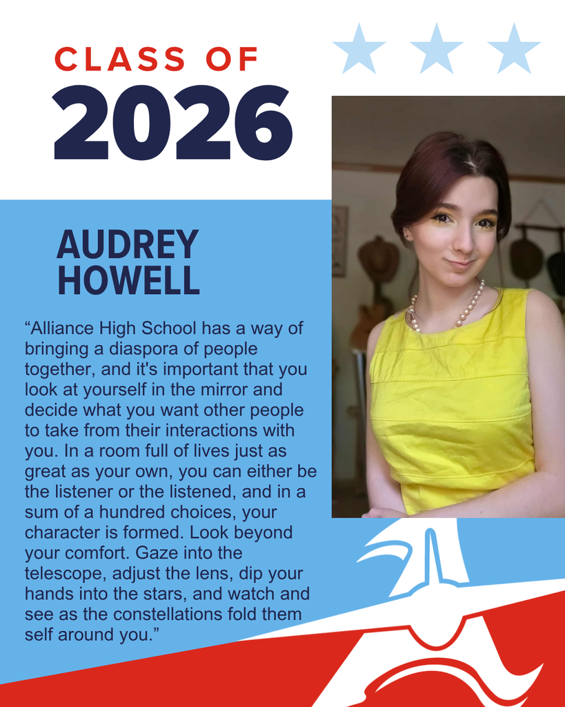 Portrait of Audrey Howell, a Class of 2026 student, with a quote about self-discovery.