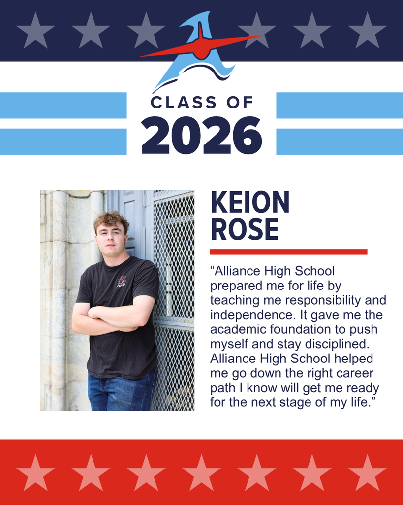 A portrait of Keion Rose, a student from the Class of 2026, with a quote about his high school experience.