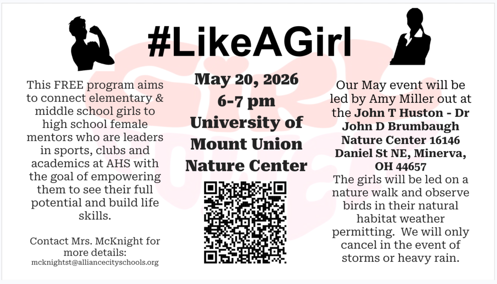 Poster for the #LikeAGirl program, a free event connecting elementary and middle school girls with high school mentors.