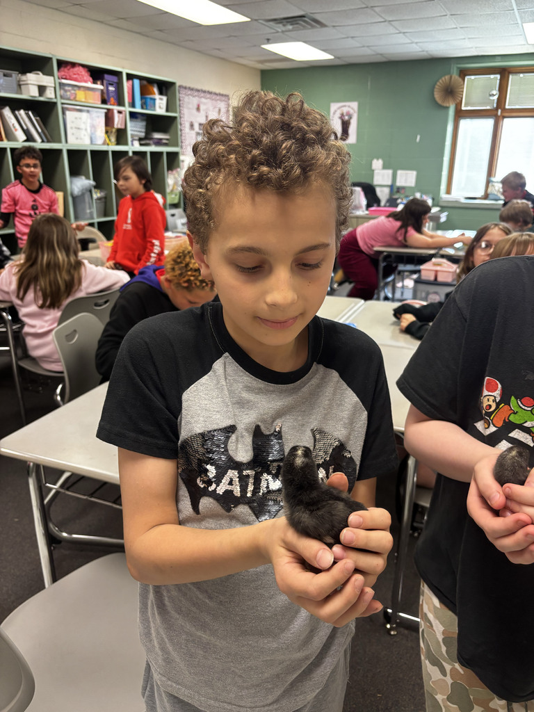 Student holding a baby chick