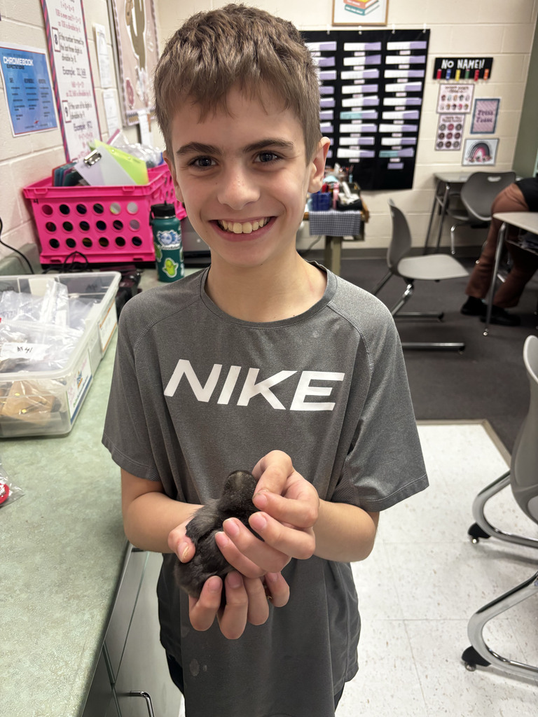 Student holding a baby chick