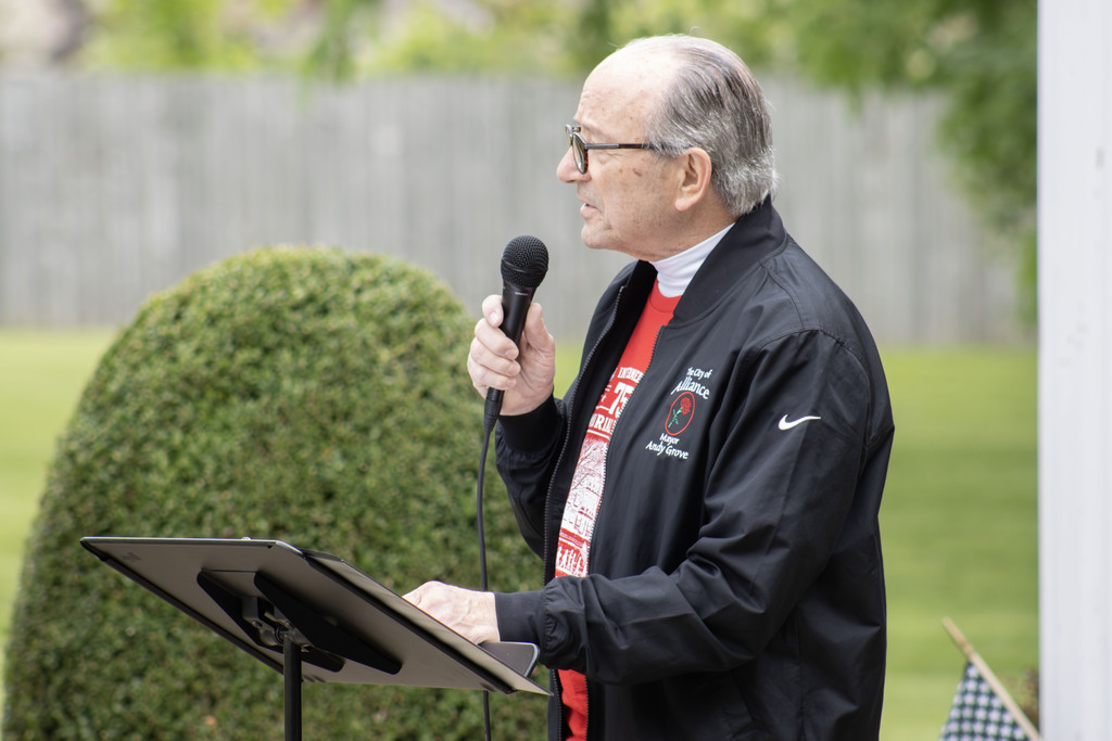 Mayor Andrew Grove speaking at the ceremony
