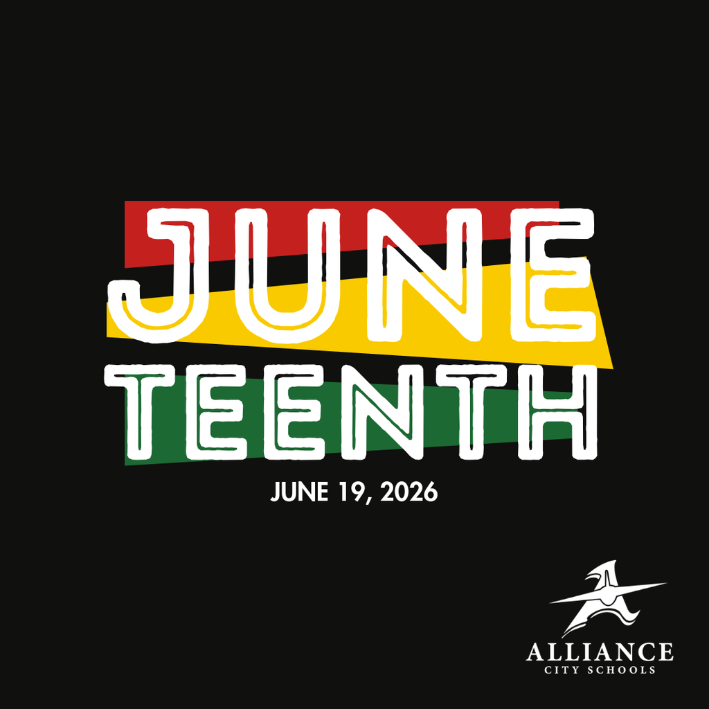 Juneteenth text in white, with red, yellow, and green stripes behind it, and the date June 19, 2026.