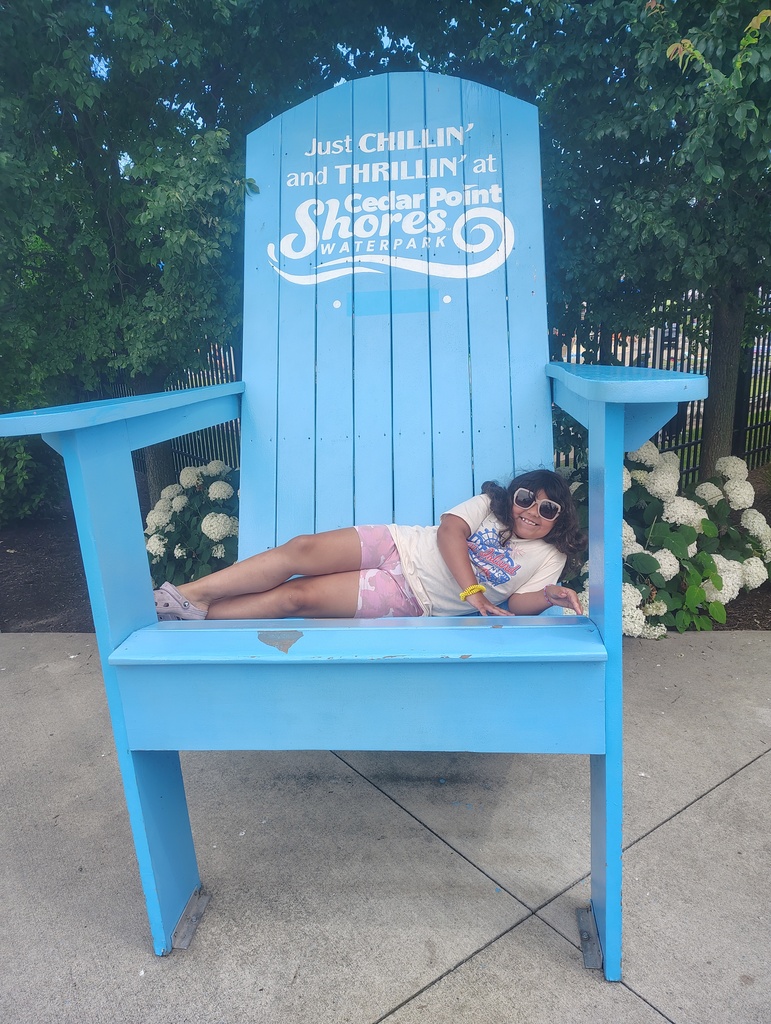 Ave laying on a Giant beach chair