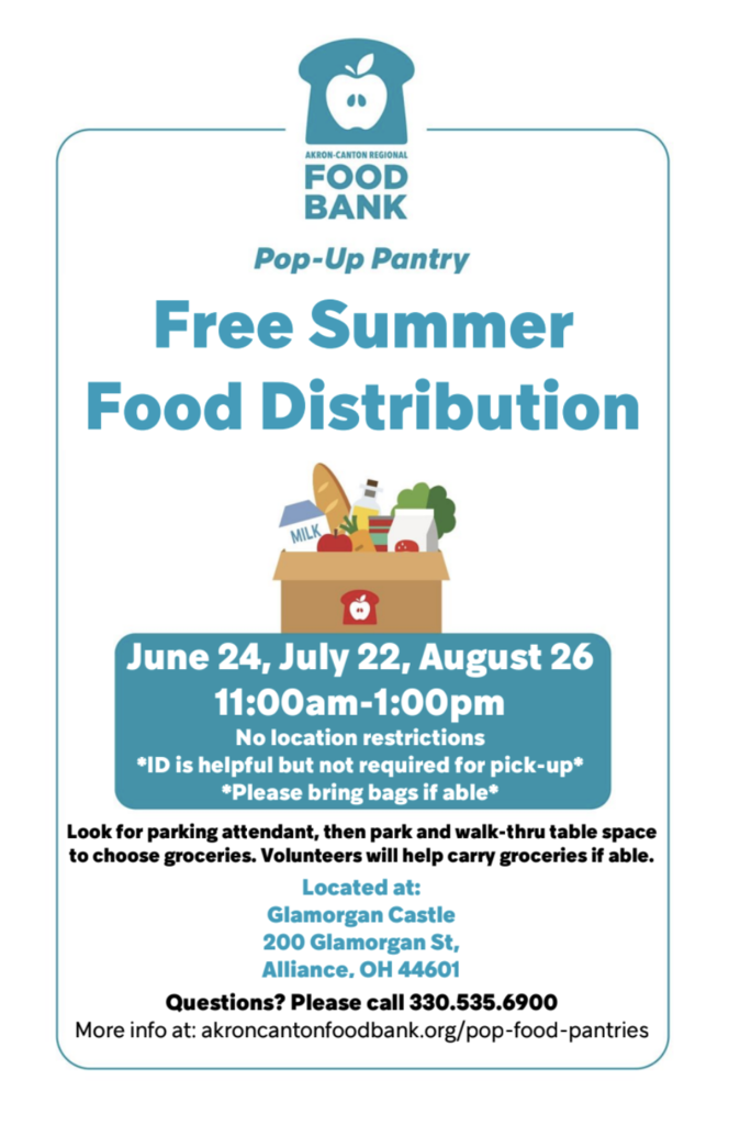 Akron-Canton Regional Food Bank announces Free Summer Food Distribution pop-up pantry.