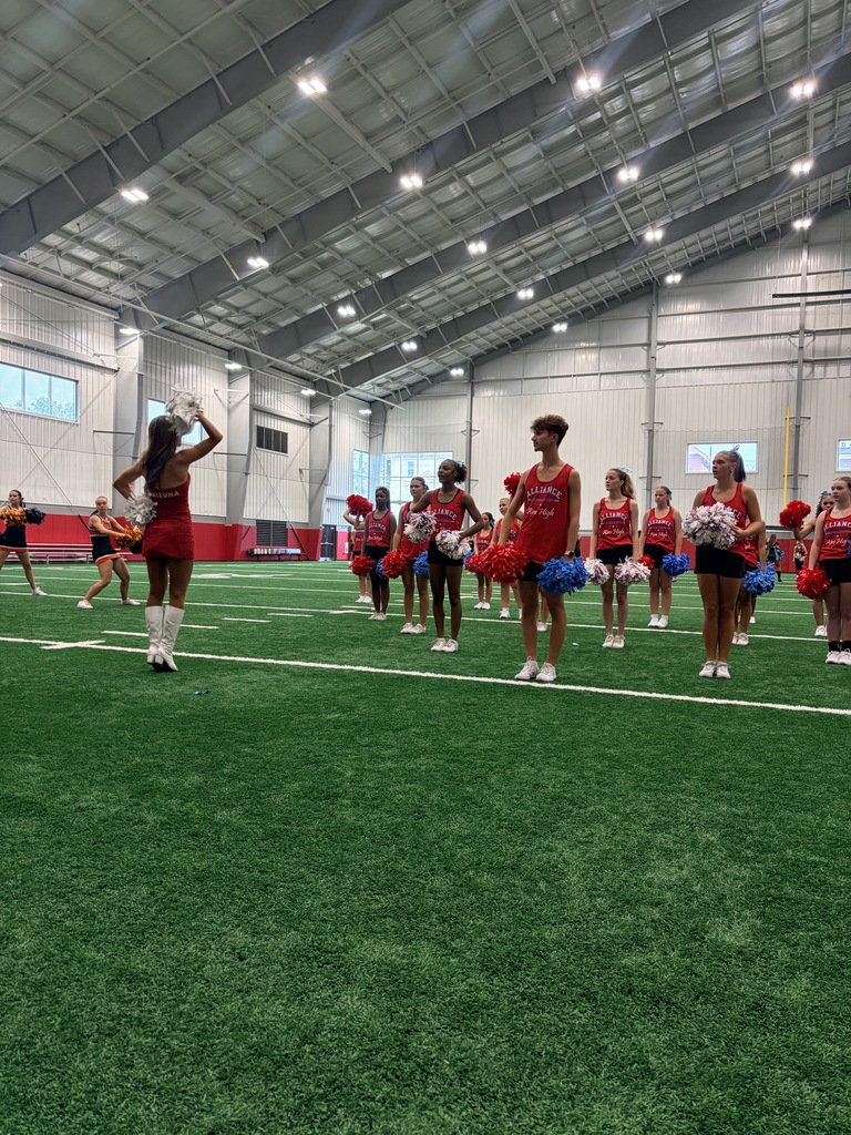 Cheerleaders learning skills from a pro cheerleader