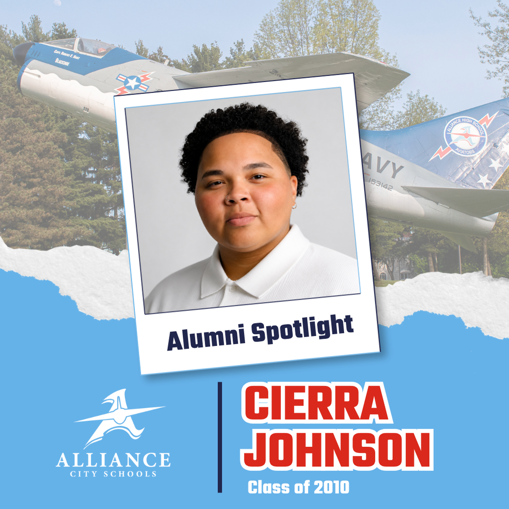 A colorful graphic that recognizes Cierra Johnson as the alumni spotlight