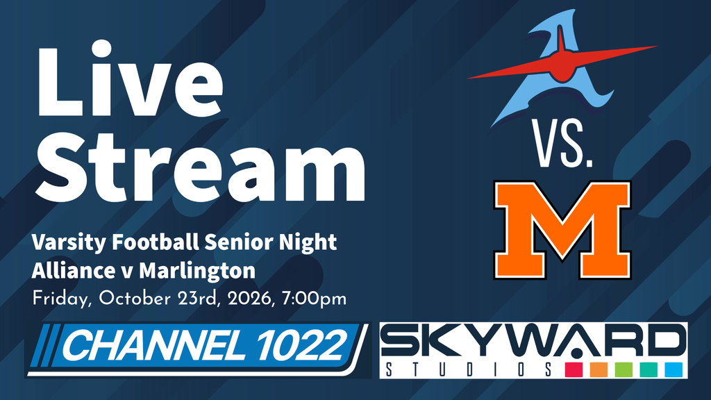 a colorful social media graphic promoting the livestream of the Alliance Vs. Marlington game