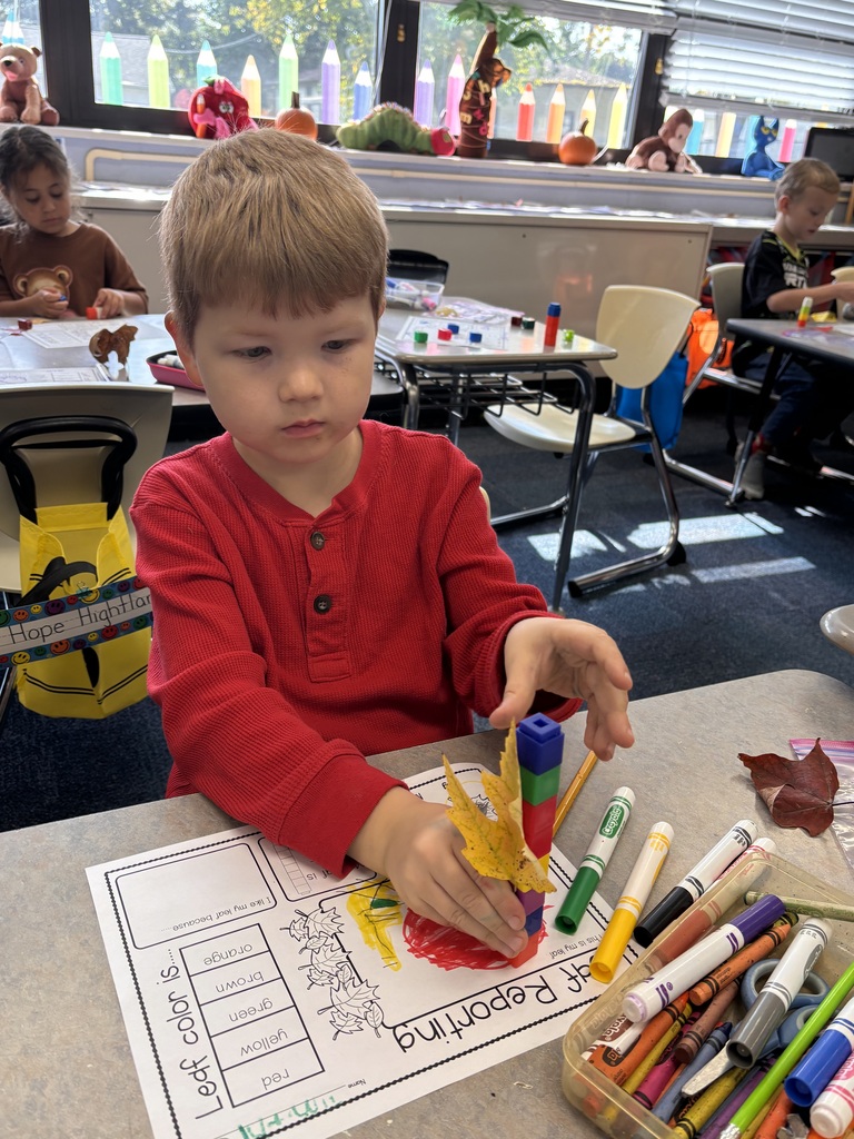 A student uses measuring blocks to measure the height of his leaf