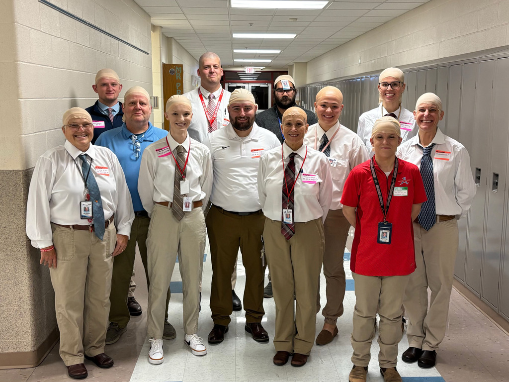 12 members of the 6th grade teaching team wore bald caps, khaki pants, button down shirts and ties to match how Mr. Mosher looks everyday at school.