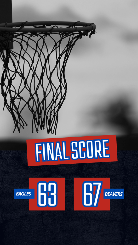 Final score update. In today's game, the Beavers defeated the Eagles with a final score of 67 to 63.