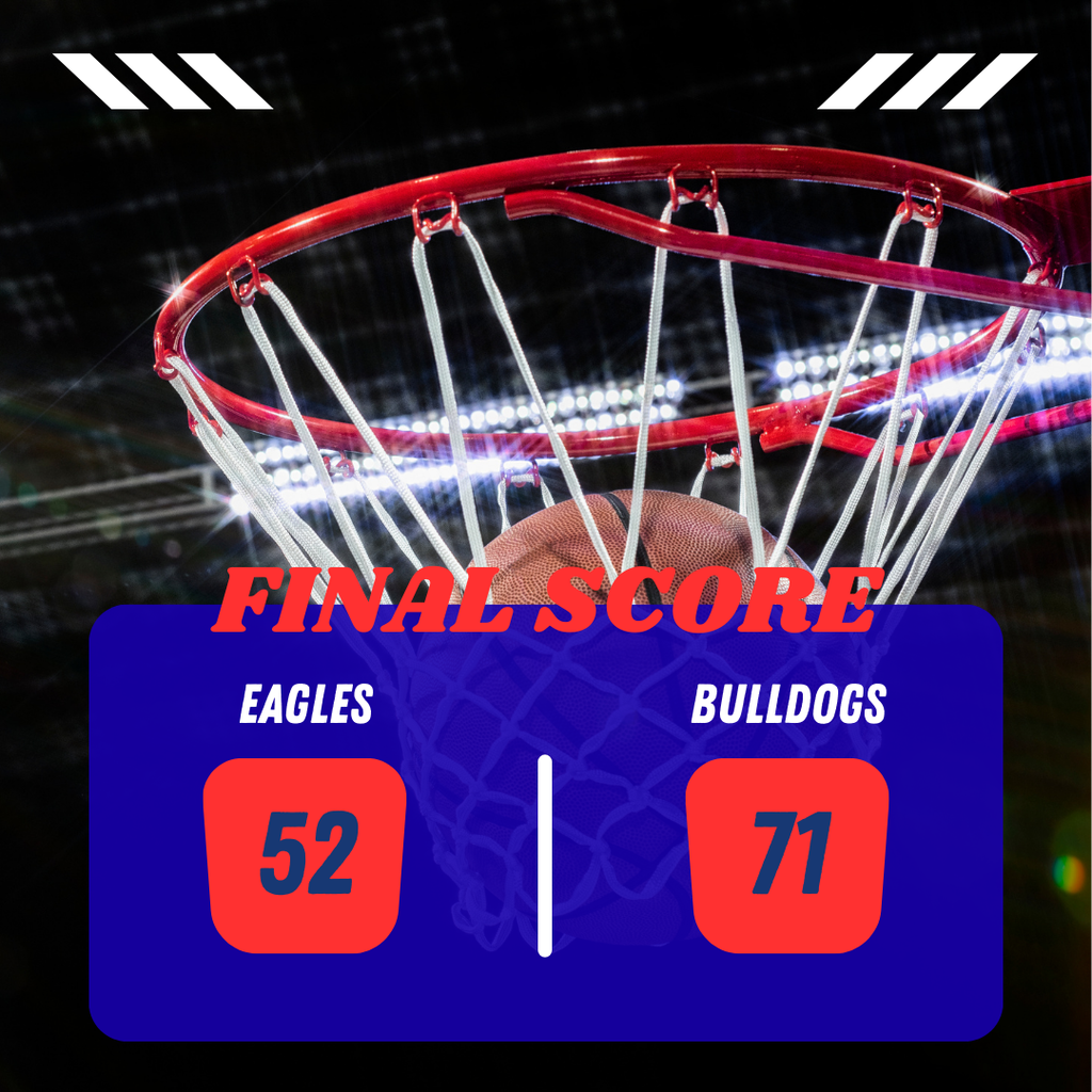 The final results are in for the boys' basketball game. The Eagles finished with 52 points, falling to the Bulldogs, who secured the win with 71.