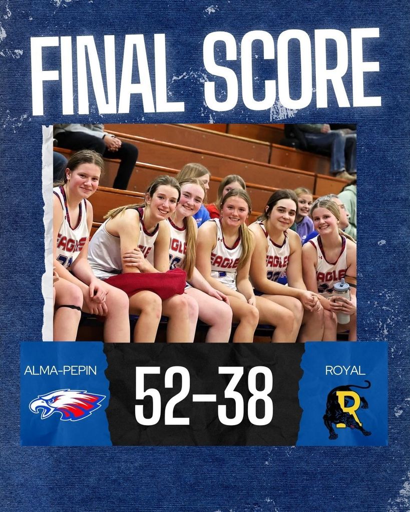 Graphic showing Final Score, the Eagles having a score of 52 and the Panthers having a score of 38. A picture showing 6 Eagles players smiling at the camera. 