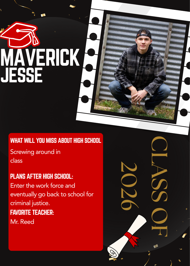 Senior Spotlight for this week. Maverick Jesse, Class of 2026.