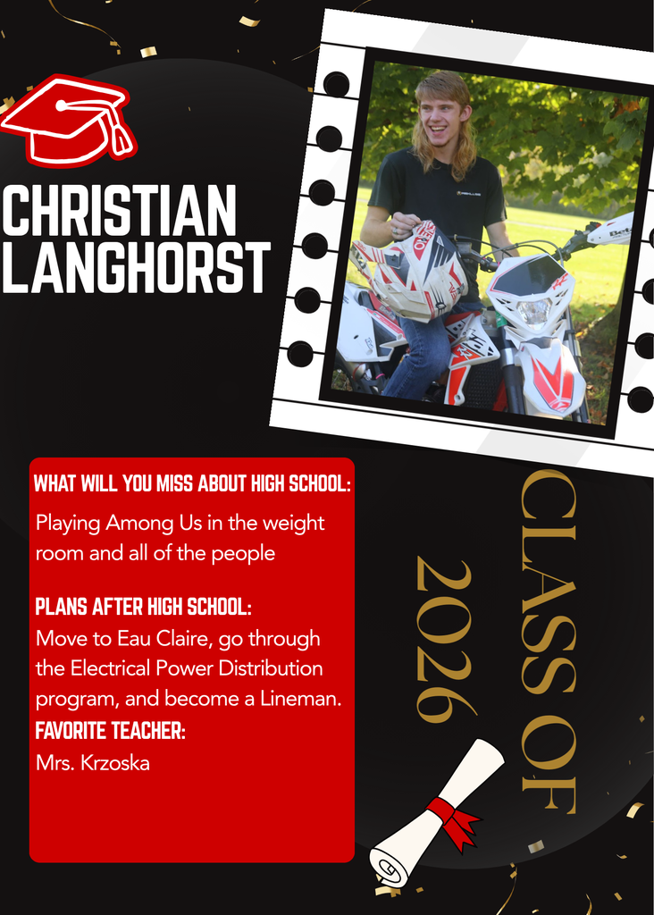 Graphic stating Christian Langhorst, class of 2026, and answering a few questions. 