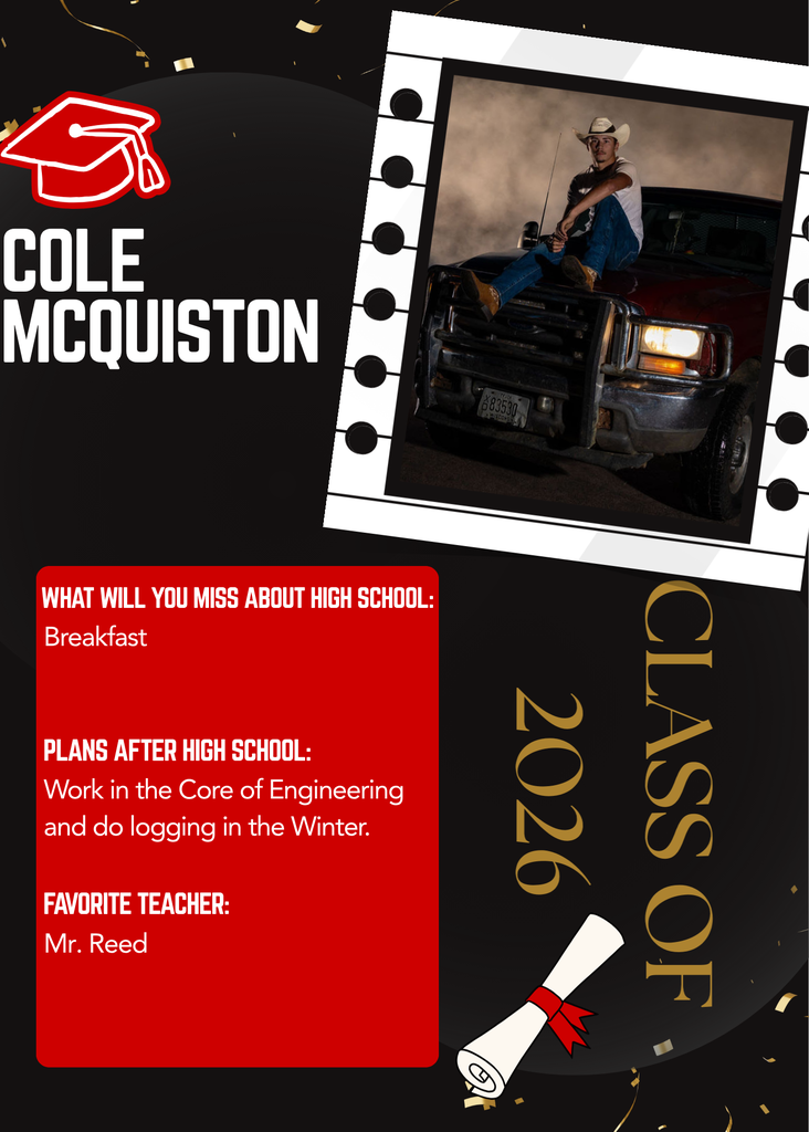 Senior Spotlight for this week. Cole McQuiston, Class of 2026.