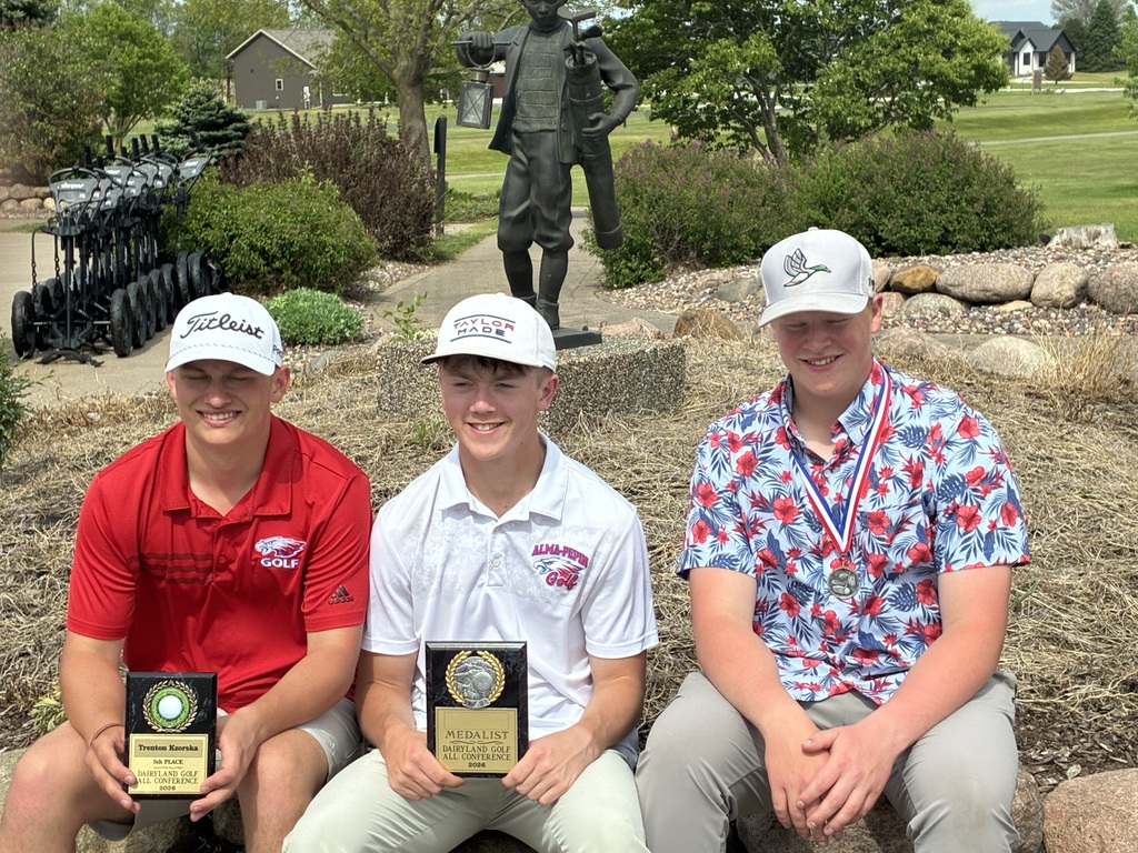 Trenton Krzoska, Anders Johansen, and Wil Jumbeck smiling at the camera after their golf meet. 