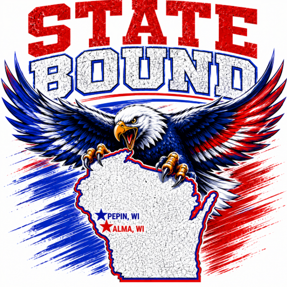 Red, blue, and white state Bound t-shirt design. 