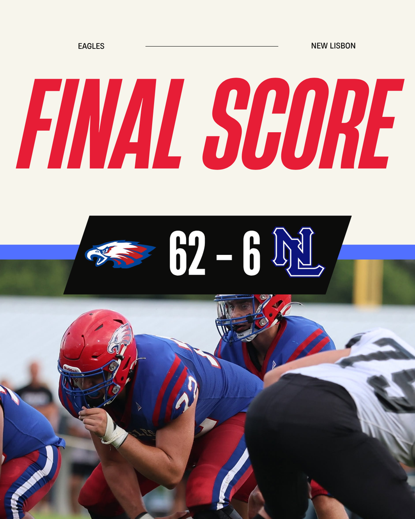 Final score against New Lisbon. Eagles won 62-6.