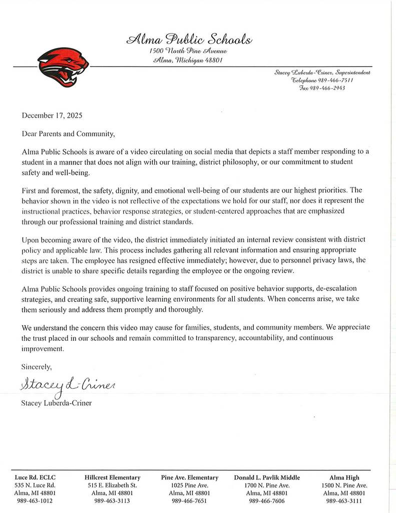 Superintendent Letter