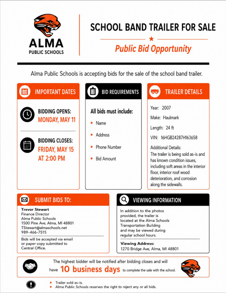 Flyer for Band Trailer Bidding Opportunity