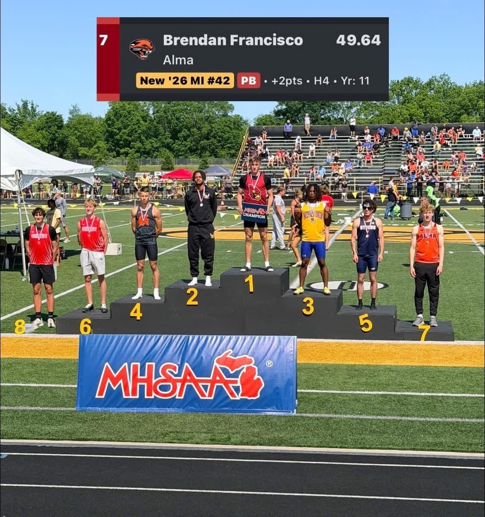 Alma All-State Track & Field athletes pose on podium