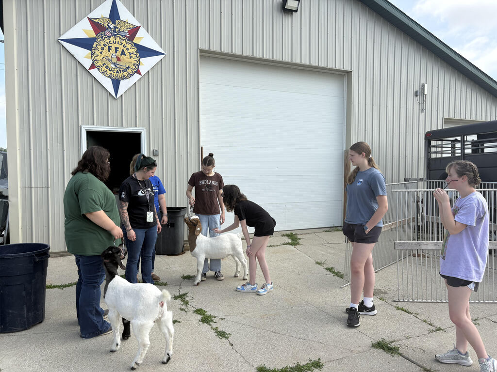 CTE summer camp students with goats