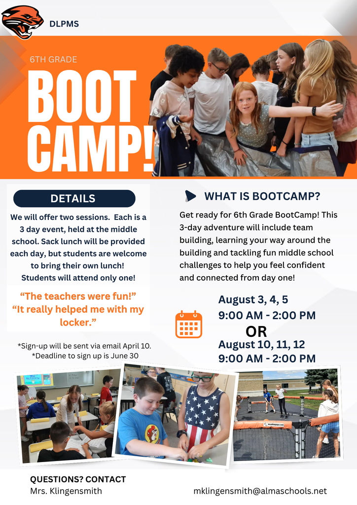6th Grade Boot Camp flier