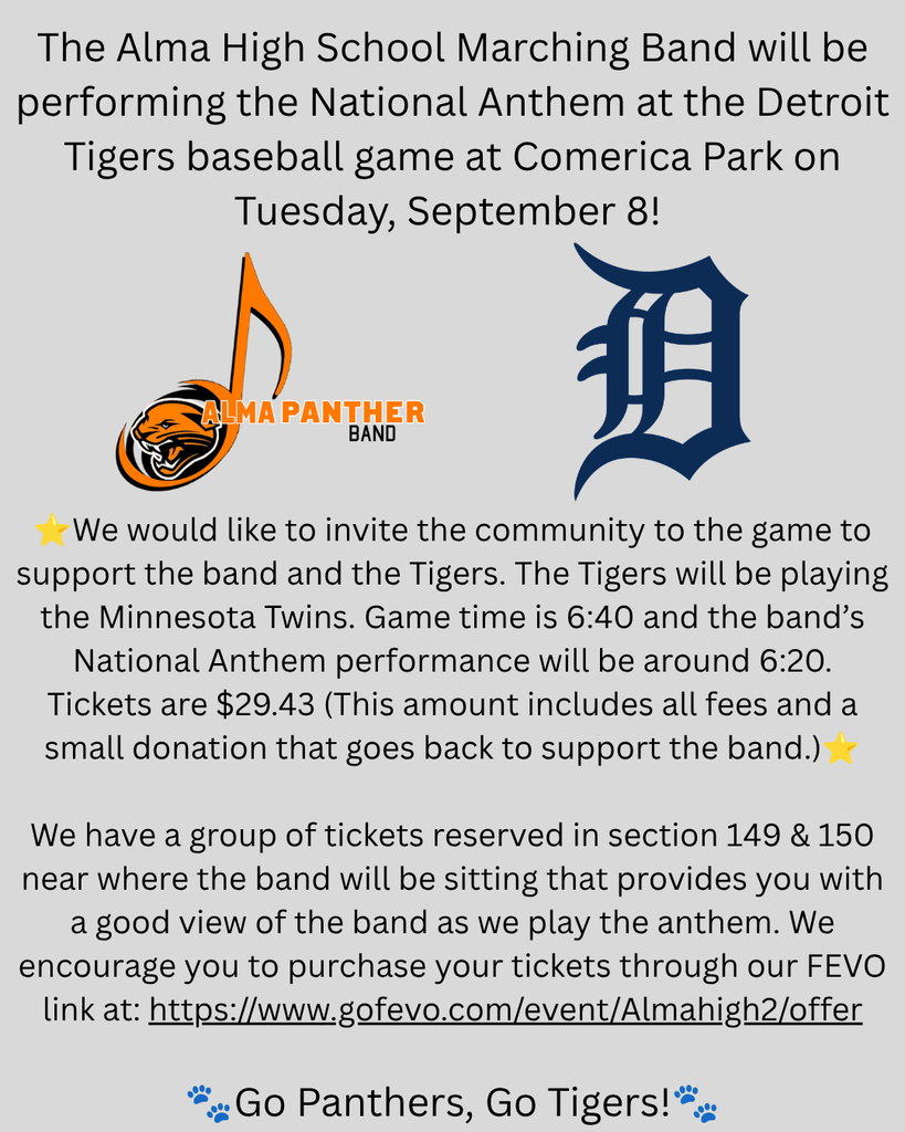 Alma High School Marching Band to perform at Detroit Tigers game