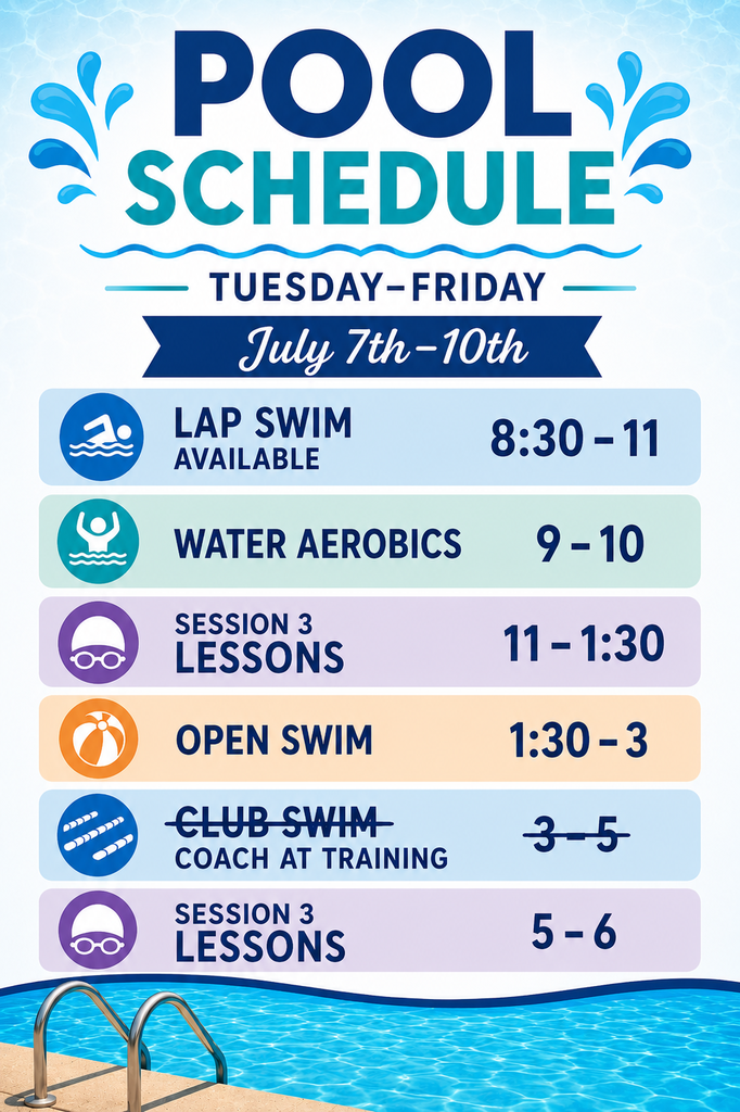Pool schedule for next week.