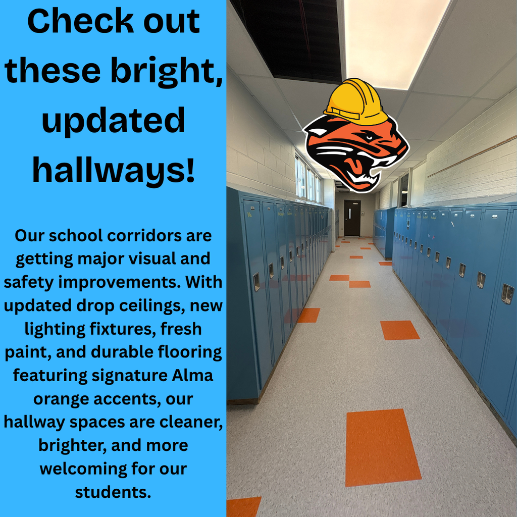 Updates in the hallways- gray and orange tile