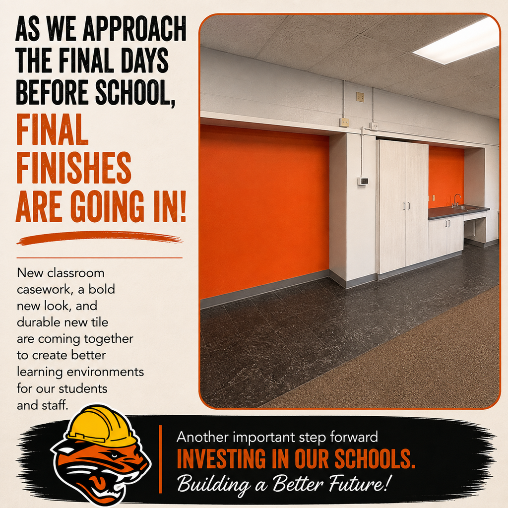 Cabinets and orange wall, new gray tile