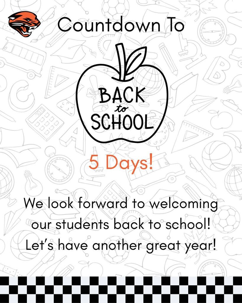Countdown to Back to School, 5 days! Apple image with welcoming message