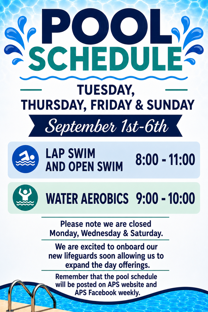Pool hours Sept 1-6 Tues, Thurs, Fri & Sun