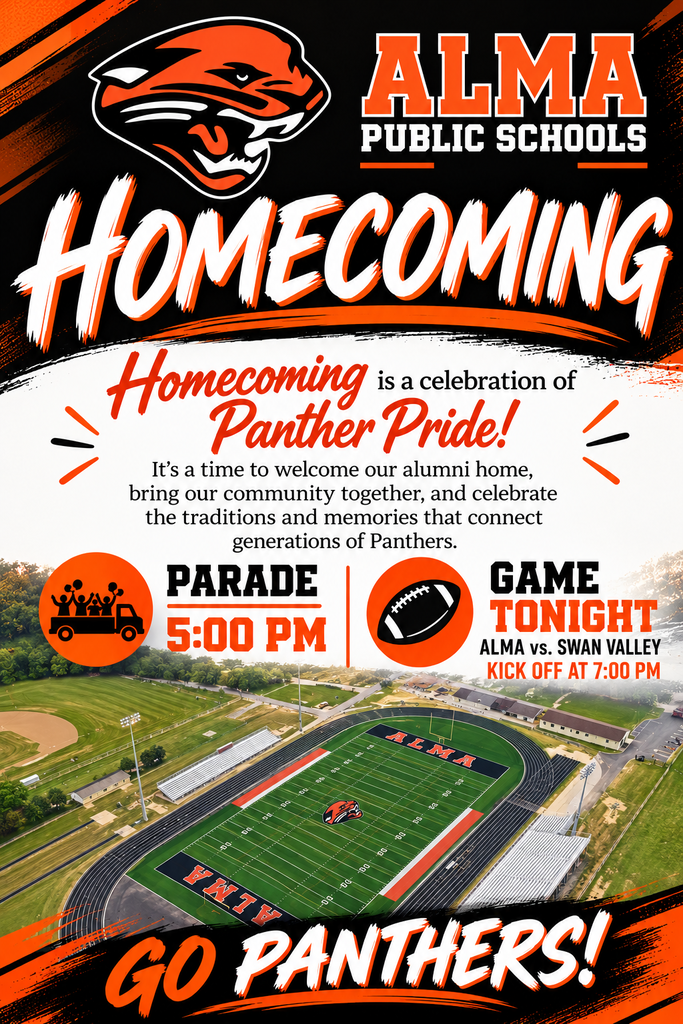 Homecoming; celebration of Panther Pride tonight at 7:00, parade at 5:00