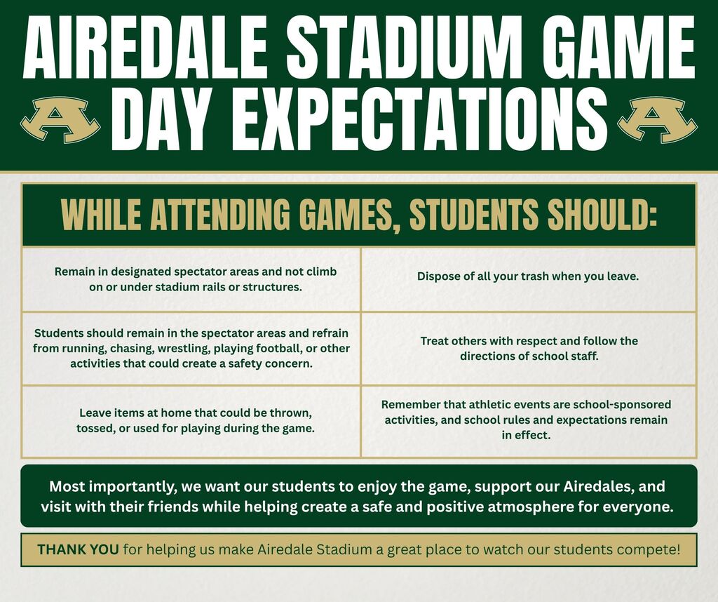 airedale stadium game day expectations