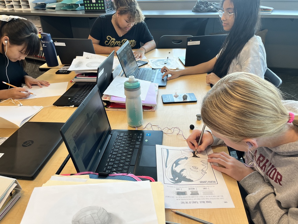 Students working on shading and tones