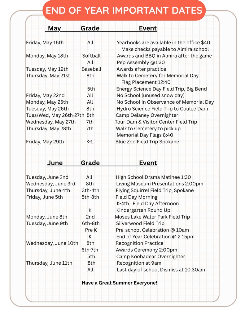 End of Year Important Dates