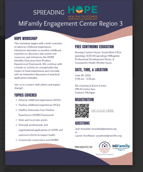 MiFamily Engagement Center invites you to attend Spreading HOPE.