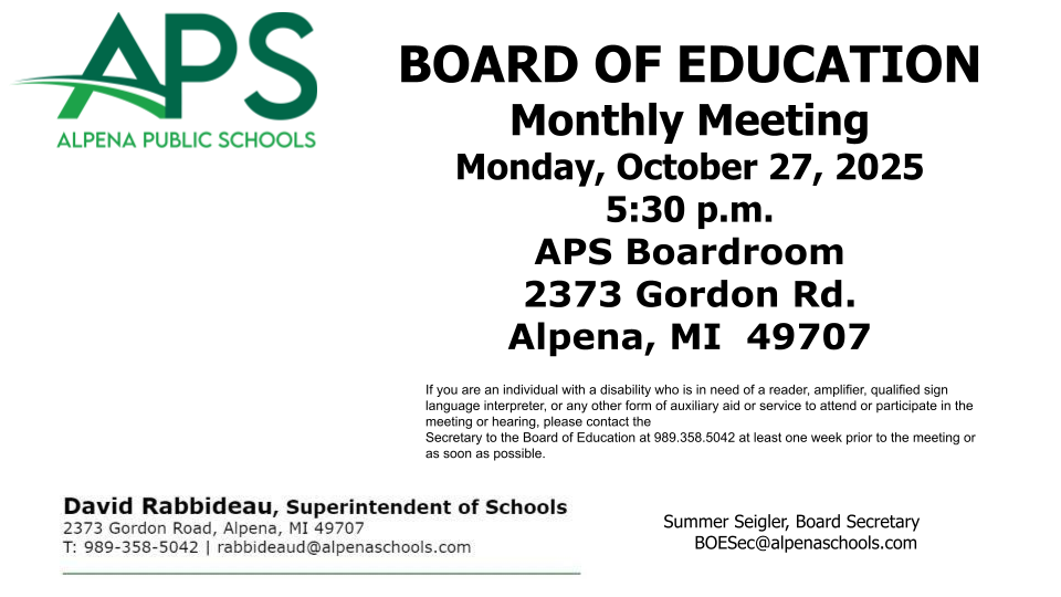 APS Monthly Board Meeting 10/27/25 5:30 PM