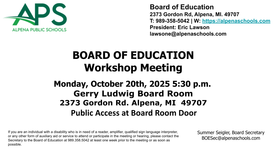 APS School Board Workshop Monday 10/20/25 5:30 PM