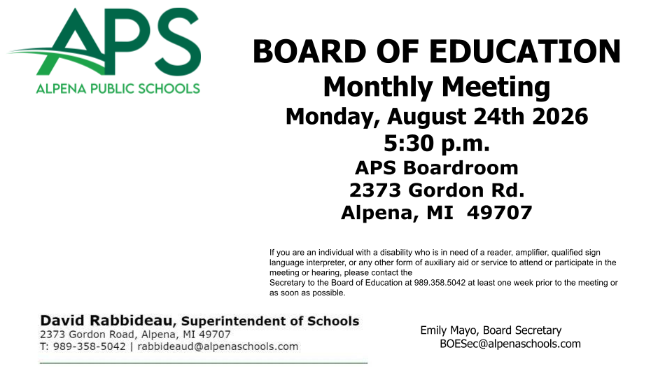 APS Board Meeting August 24th 2026 5:30 PM