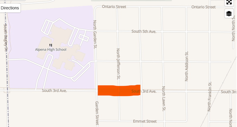 3rd Avenue closed for the day on 4/29/26  between Garden and Brooke near Alpena High School