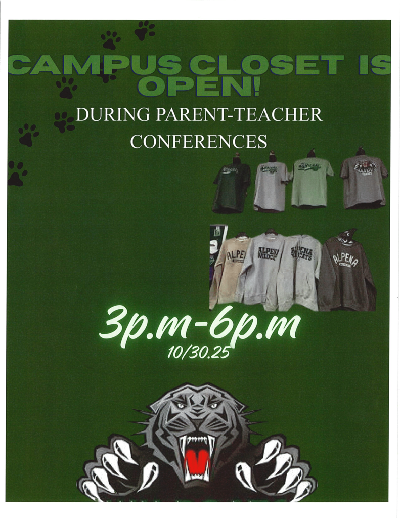 Campus Closet is OPEN during Parent Teacher Conferences 3-6 PM 10/30/25