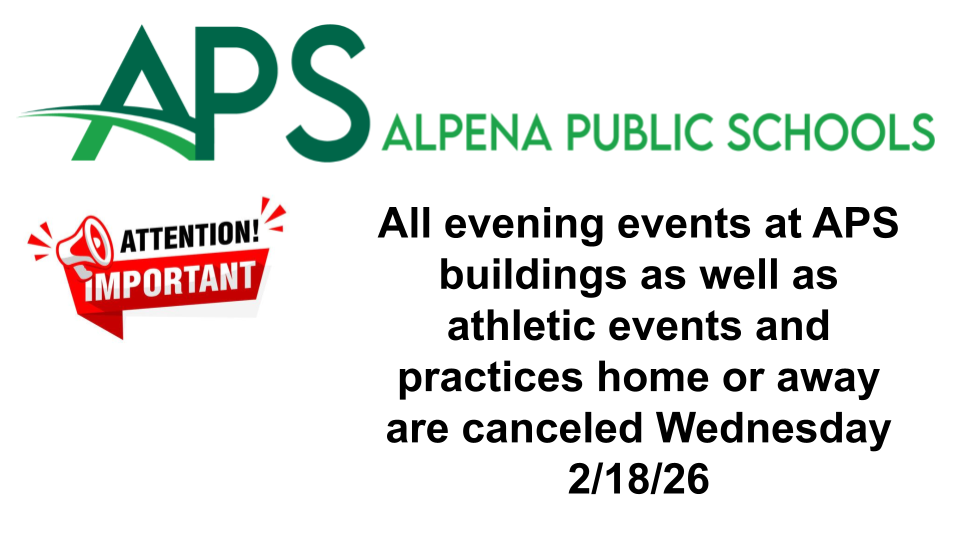 All evening events at APS buildings as well as athletic events and practices home or away are canceled Wednesday 2/18/26